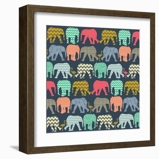 Baby Elephants and Flamingos (Variant 1)-Sharon Turner-Framed Art Print