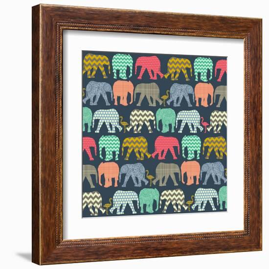 Baby Elephants and Flamingos (Variant 1)-Sharon Turner-Framed Art Print