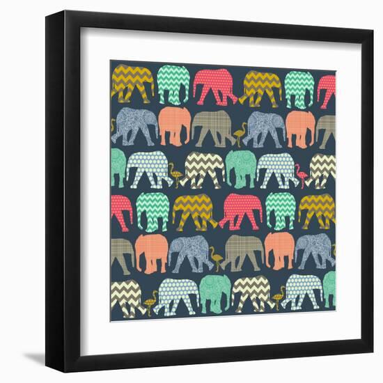 Baby Elephants and Flamingos (Variant 1)-Sharon Turner-Framed Art Print