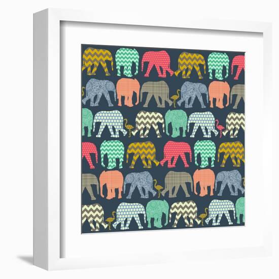 Baby Elephants and Flamingos (Variant 1)-Sharon Turner-Framed Art Print