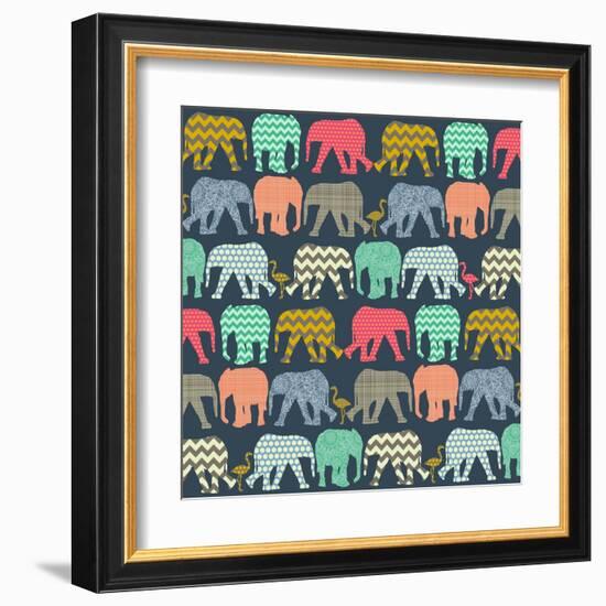 Baby Elephants and Flamingos (Variant 1)-Sharon Turner-Framed Art Print