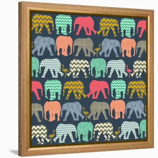 Baby Elephants and Flamingos (Variant 1)-Sharon Turner-Framed Stretched Canvas