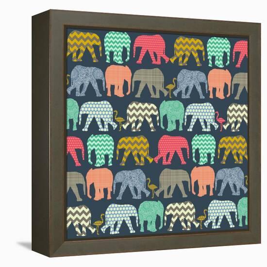 Baby Elephants and Flamingos (Variant 1)-Sharon Turner-Framed Stretched Canvas