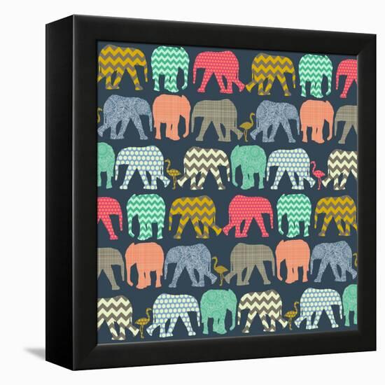 Baby Elephants and Flamingos (Variant 1)-Sharon Turner-Framed Stretched Canvas