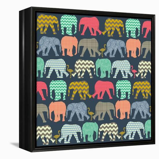 Baby Elephants and Flamingos (Variant 1)-Sharon Turner-Framed Stretched Canvas