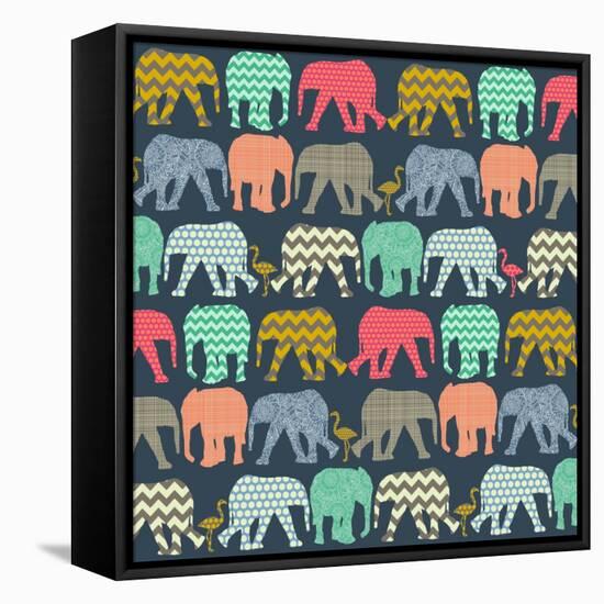 Baby Elephants and Flamingos (Variant 1)-Sharon Turner-Framed Stretched Canvas