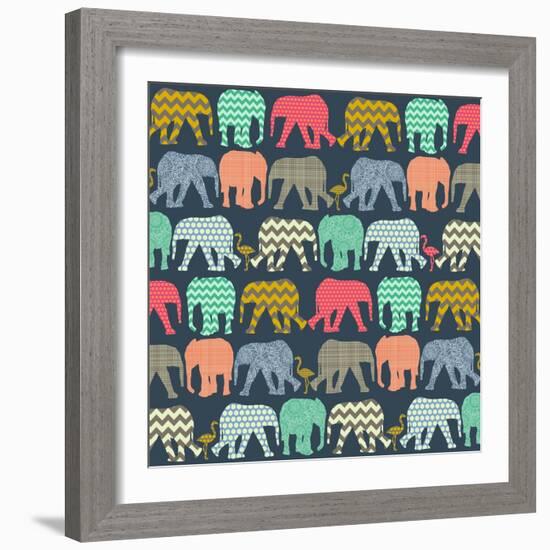 Baby Elephants and Flamingos (Variant 1)-Sharon Turner-Framed Art Print