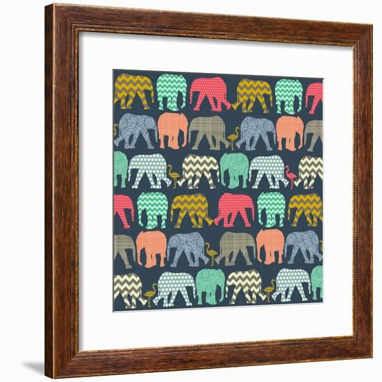 Baby Elephants and Flamingos (Variant 1)-Sharon Turner-Framed Art Print