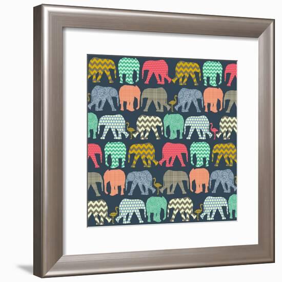 Baby Elephants and Flamingos (Variant 1)-Sharon Turner-Framed Art Print