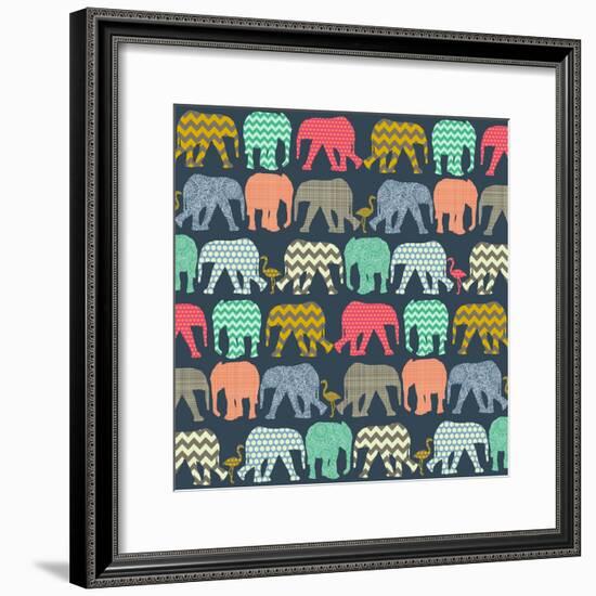 Baby Elephants and Flamingos (Variant 1)-Sharon Turner-Framed Art Print