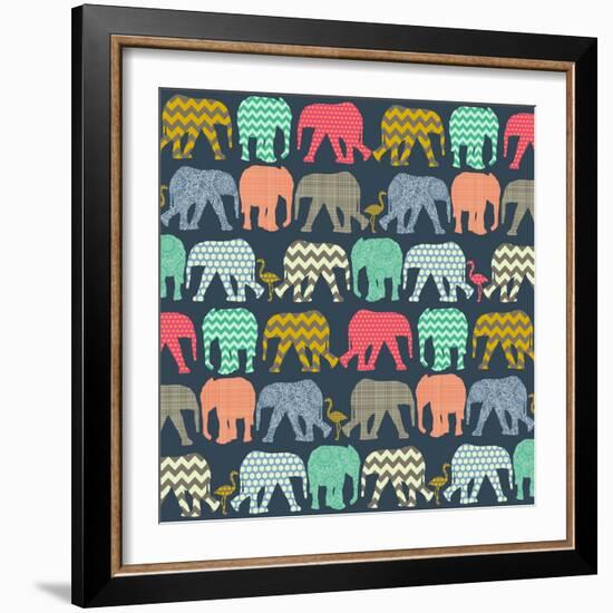 Baby Elephants and Flamingos (Variant 1)-Sharon Turner-Framed Art Print