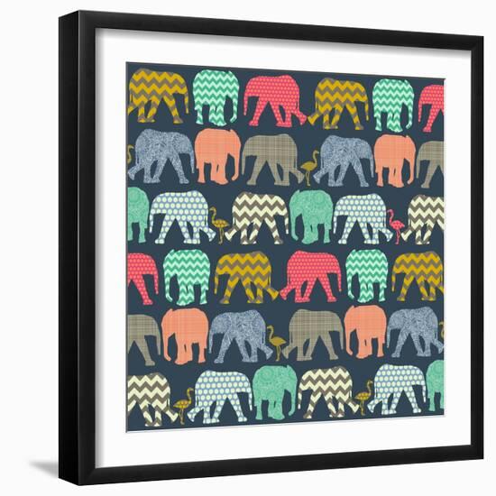 Baby Elephants and Flamingos (Variant 1)-Sharon Turner-Framed Art Print