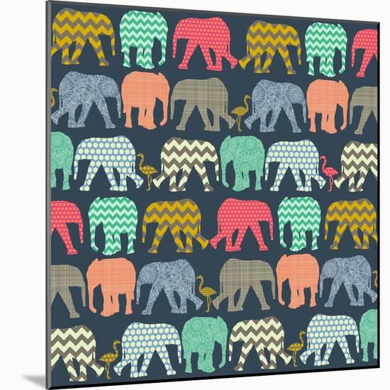 Baby Elephants and Flamingos (Variant 1)-Sharon Turner-Mounted Art Print