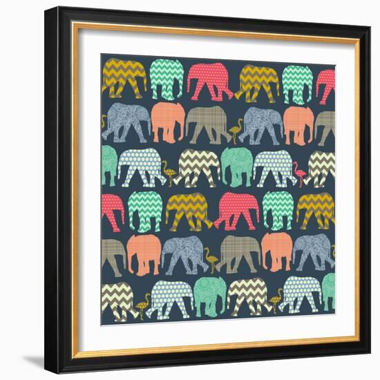 Baby Elephants and Flamingos (Variant 1)-Sharon Turner-Framed Art Print