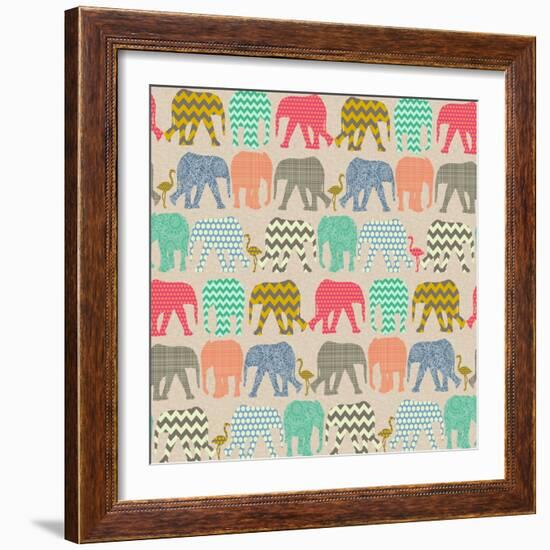 Baby Elephants and Flamingos-Sharon Turner-Framed Art Print