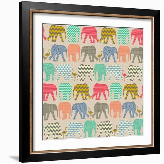 Baby Elephants and Flamingos-Sharon Turner-Framed Art Print