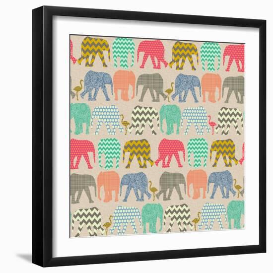 Baby Elephants and Flamingos-Sharon Turner-Framed Art Print