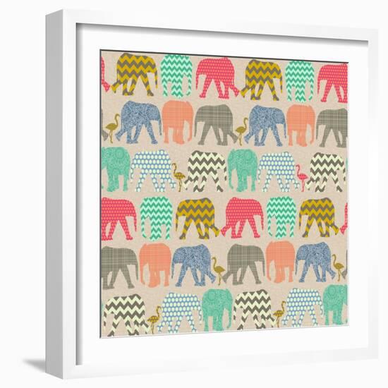 Baby Elephants and Flamingos-Sharon Turner-Framed Art Print