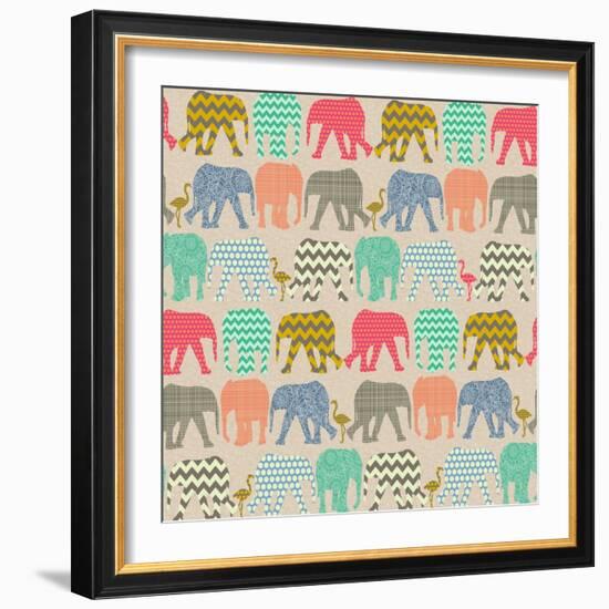 Baby Elephants and Flamingos-Sharon Turner-Framed Art Print