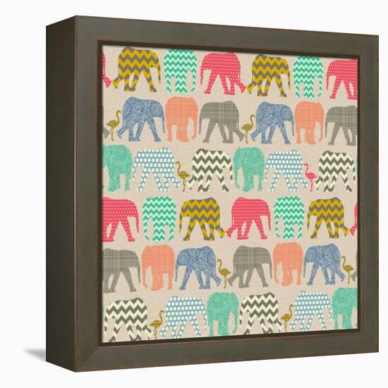 Baby Elephants and Flamingos-Sharon Turner-Framed Stretched Canvas