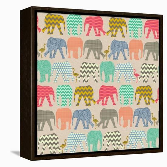 Baby Elephants and Flamingos-Sharon Turner-Framed Stretched Canvas