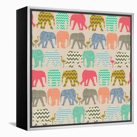 Baby Elephants and Flamingos-Sharon Turner-Framed Stretched Canvas