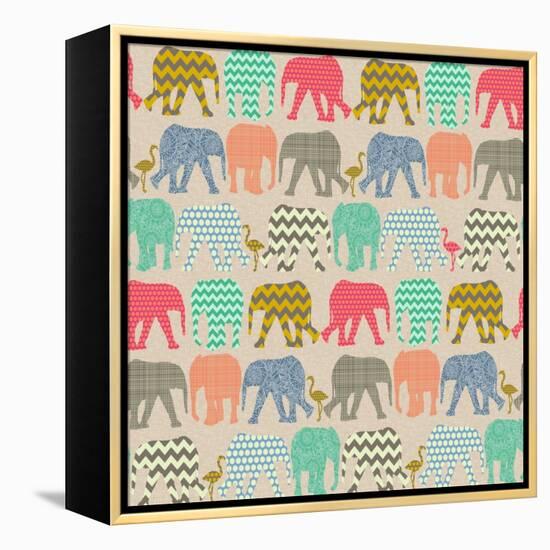 Baby Elephants and Flamingos-Sharon Turner-Framed Stretched Canvas
