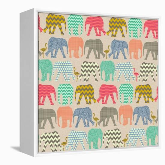 Baby Elephants and Flamingos-Sharon Turner-Framed Stretched Canvas