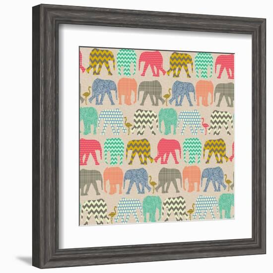 Baby Elephants and Flamingos-Sharon Turner-Framed Art Print