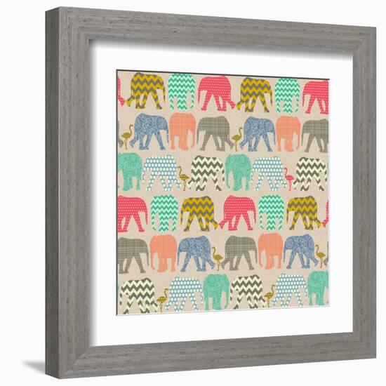 Baby Elephants and Flamingos-Sharon Turner-Framed Art Print