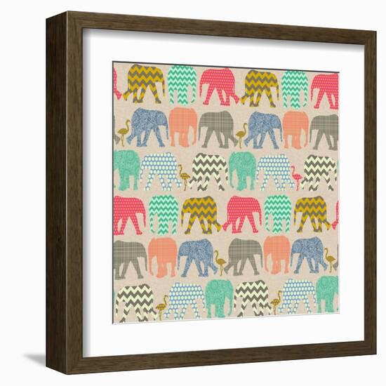 Baby Elephants and Flamingos-Sharon Turner-Framed Art Print