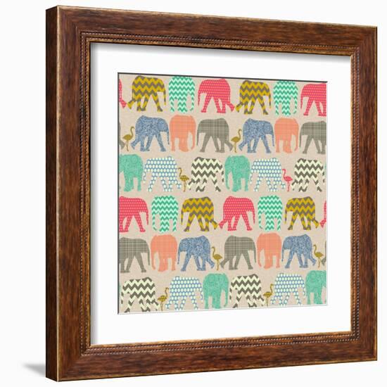 Baby Elephants and Flamingos-Sharon Turner-Framed Art Print