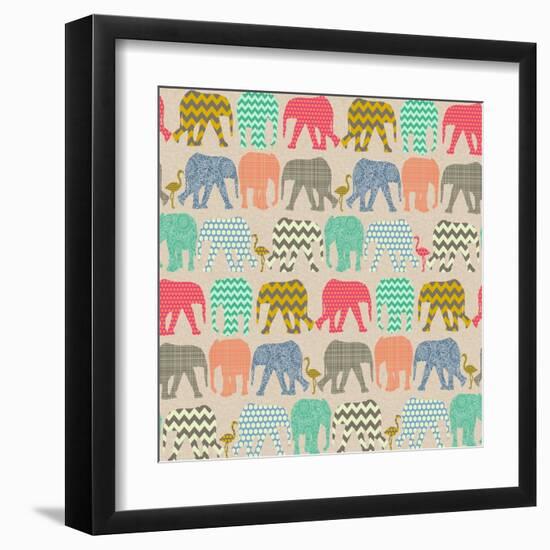 Baby Elephants and Flamingos-Sharon Turner-Framed Art Print