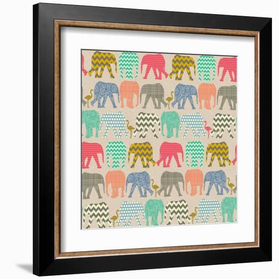 Baby Elephants and Flamingos-Sharon Turner-Framed Art Print