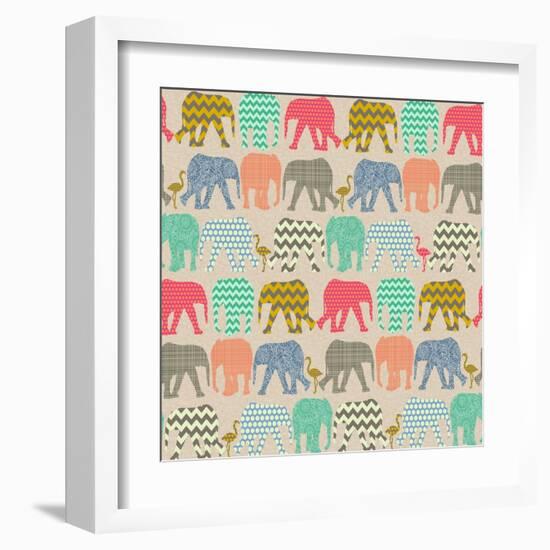 Baby Elephants and Flamingos-Sharon Turner-Framed Art Print