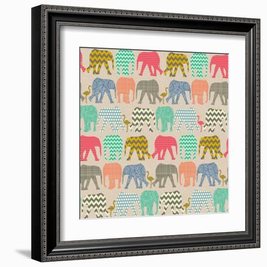 Baby Elephants and Flamingos-Sharon Turner-Framed Art Print