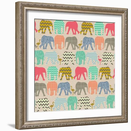 Baby Elephants and Flamingos-Sharon Turner-Framed Premium Giclee Print