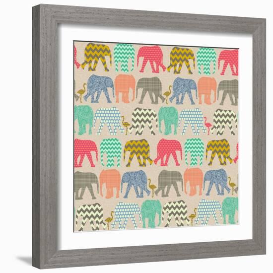 Baby Elephants and Flamingos-Sharon Turner-Framed Premium Giclee Print