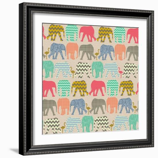 Baby Elephants and Flamingos-Sharon Turner-Framed Premium Giclee Print