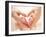 Baby Feet in Mother Hands. Tiny Newborn Baby's Feet on Female Heart Shaped Hands Closeup. Mom and H-Subbotina Anna-Framed Photographic Print