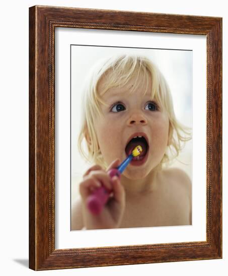 Baby Girl Brushing Teeth-Ian Boddy-Framed Photographic Print