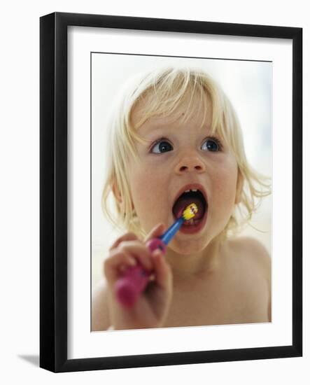 Baby Girl Brushing Teeth-Ian Boddy-Framed Photographic Print