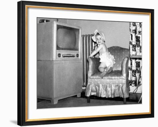 Baby Girl Wants to Watch Television, Ca. 1954-null-Framed Photographic Print