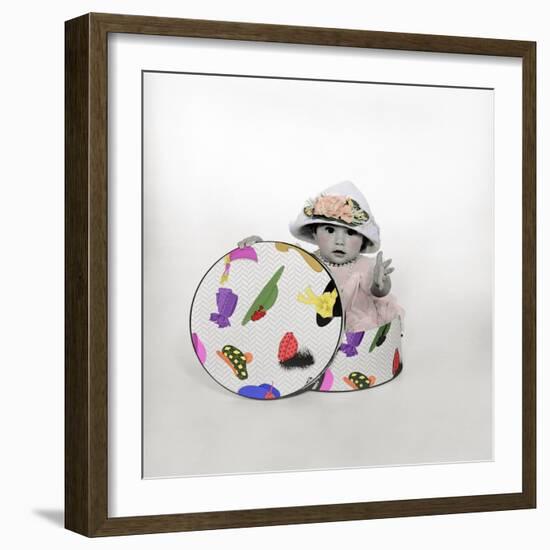 Baby in Hat Box Wearing the Hat from the Box-Nora Hernandez-Framed Giclee Print