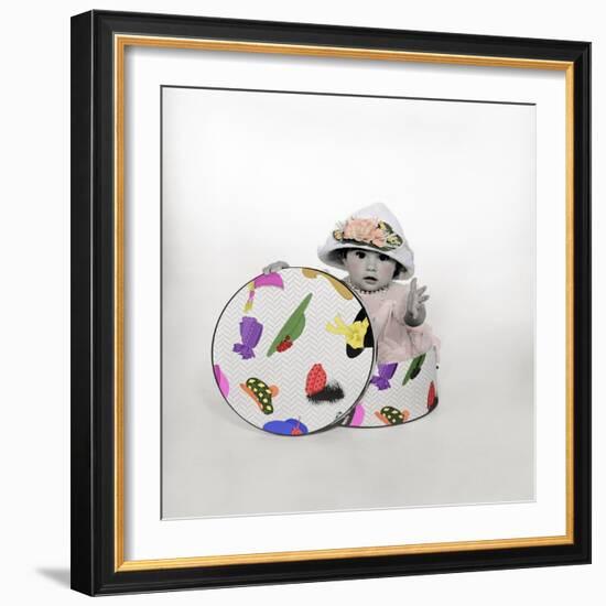 Baby in Hat Box Wearing the Hat from the Box-Nora Hernandez-Framed Giclee Print