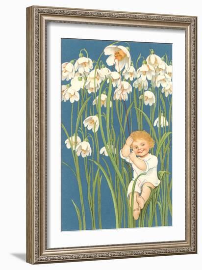 Baby in Snowdrops-null-Framed Art Print