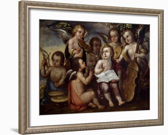 Baby Jesus with Angels Playing Musical Instruments, 17th Century-Juan Correa-Framed Giclee Print