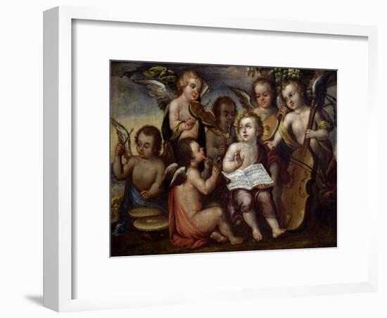 Baby Jesus with Angels Playing Musical Instruments, 17th Century-Juan Correa-Framed Giclee Print