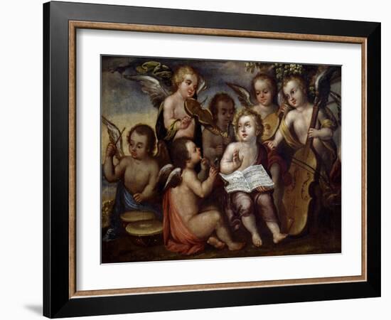 Baby Jesus with Angels Playing Musical Instruments, 17th Century-Juan Correa-Framed Giclee Print