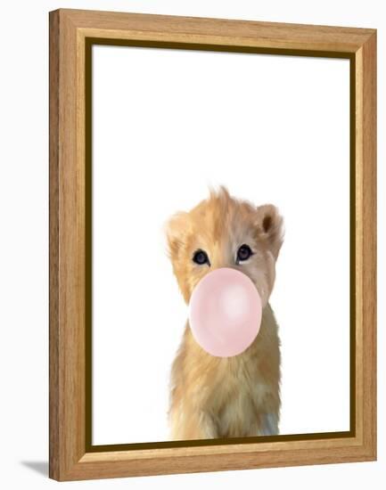 Baby Lion Bubble Gum-Leah Straatsma-Framed Stretched Canvas